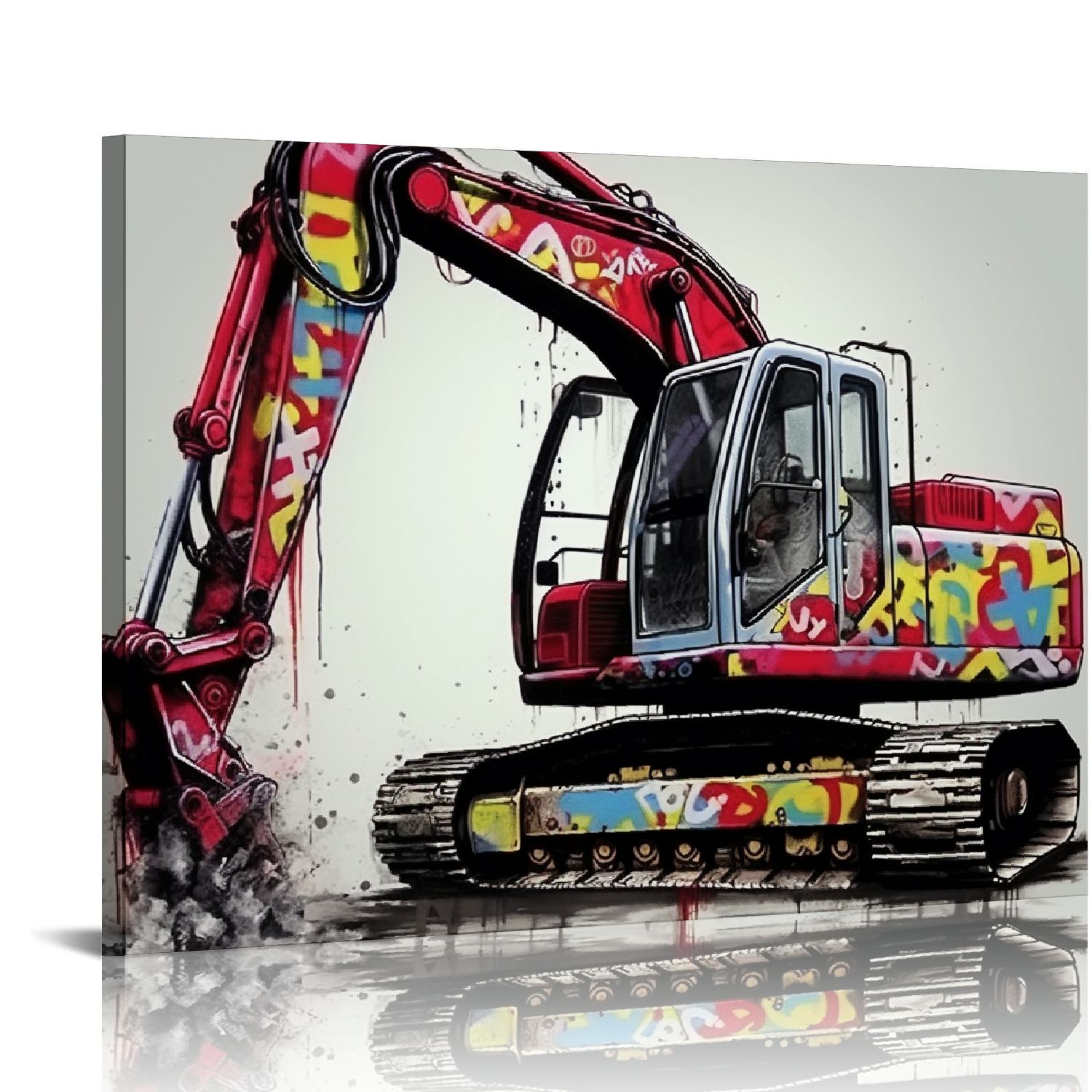 Nawypu Construction Excavator Bulldozer Mixer Canvas Wall Art Vehicles