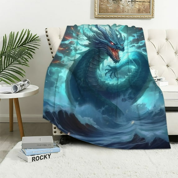 Nawypu Cool Blue Dragon Throw Blanket Cool Blue Dragon Blanket All Season Cozy Blanket for Sofa Bed Couch Travel