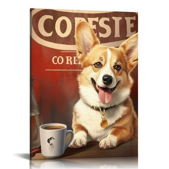 Nawypu Corgi Painting Canvas Wall Art Living Room Posters Corgi Coffee Club Wall Decor Gifts For Retro Poster Bedroom Garage Club Bar Painting