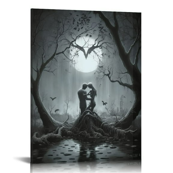 Nawypu Couple Skeletons on The Tree Horror Art Posters Canvas Wall Art Prints for Wall Decor Room Decor Bedroom Decor Gifts