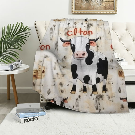 ONETECH Cow with Name Name Blankets for Girls Boys Women Men Blanket Gifts for Birthday Christmas Halloween Anniversary