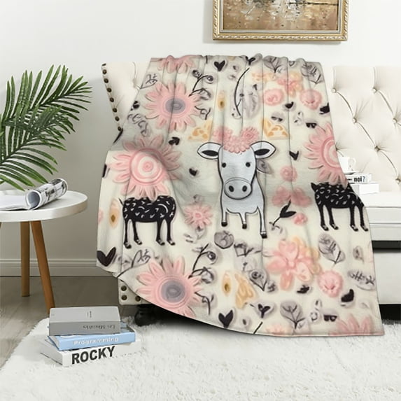 Nawypu Cow Flower Blanket Cow Print Blanket Gifts Cow Pattern Blanket Cow Print Stuff Cow Decor Bedroom Couch Sofa Cozy Soft Warm Lightweight Cow Blankets Christmas Cow Gifts for Adults Kids