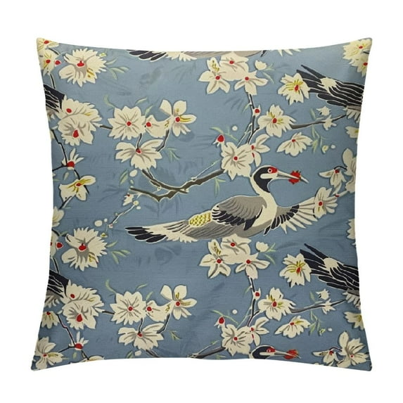 Nawypu Crane Throw Pillow Case Cushion Cover Flying Bird Flower Blue White Couch Bed Sofa Car Waist Cushion Cover