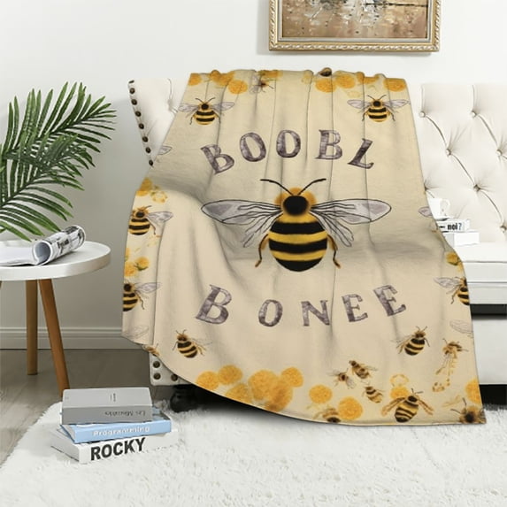 Nawypu Custom Bee Throw Blanket for Girls Lap Size Soft Fuzzy Plush Throws Gift - Light Yellow Cute Blanket for Couch & Office
