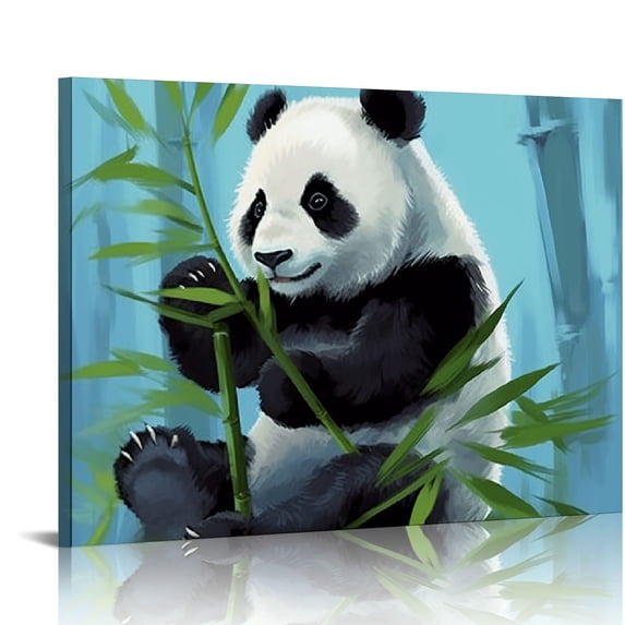 Nawypu Cute Animal Canvas Wall Art Baby Panda Playing with Flower Pictures Print Chinese Style Painting Artwork Stretched and Framed Artwork for Kids Bedroom Living Room Nursery Decor