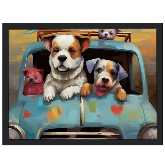 Nawypu Cute Animal Pictures for Nursery 3 Funny Dogs Are Driving Canvas Wall Art Dog Painting Picture Prints on Canvas Stretched and Framed for Bedroom Nursery Wall Decor