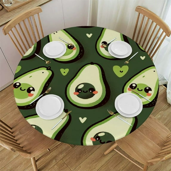 Nawypu Cute Cartoon Funny Avocado Fitted Round Tablecloth Waterproof Table Cloth with Elastic Edge Wipe Clean Table Cover for Indoor Outdoor