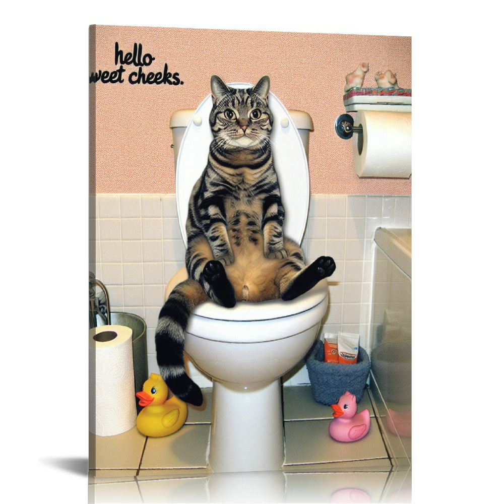Nawypu Cute Cat Toilet Paper Bathroom Wall Decor Funny Cats Wall Art ...