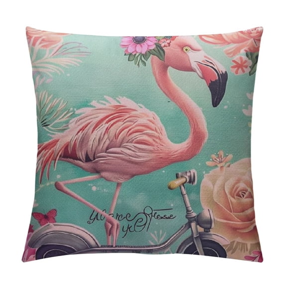 Nawypu Cute Flamingo with Sunglasses Pillow Cover Sweet Bird with Scooter Pillows Decorative Throw Pillows Farmhouse Decor for Home Cushion Case