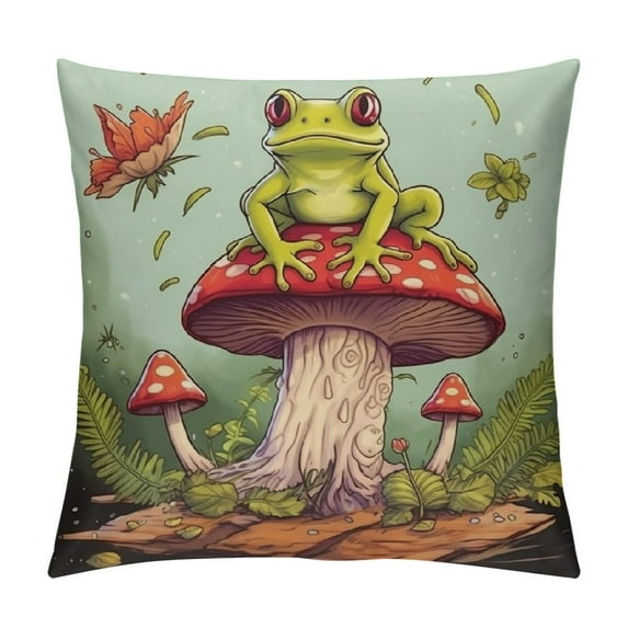 Nawypu Cute Frog Throw Pillow Covers, Funny Mushroom Frog Throw Pillow Covers, Pillow Covers Decor for Kids, Living Room Bedroom Dorm Sofa Decoration