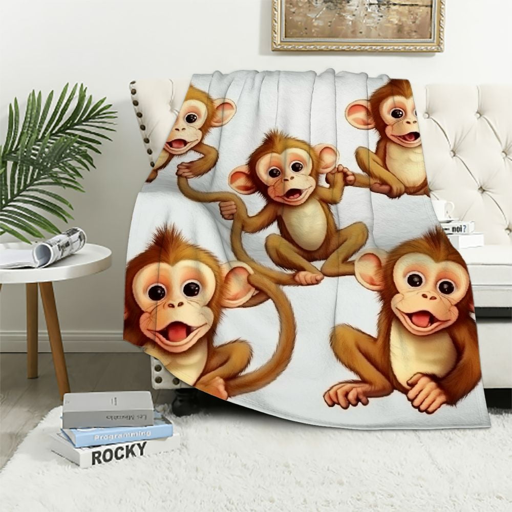 Nawypu Cute Monkeys Fleece Throw Blanket Kids,Cartoon Monkey Banana ...