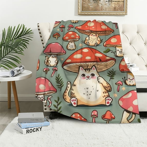 Nawypu Cute Mushroom Head Blanket Mushrooms Lover Gifts for Adults Soft Warm Lightweight Cozy Kawaii Throw Blankets for Bed Living Room Sofa Couch Birthday Decor