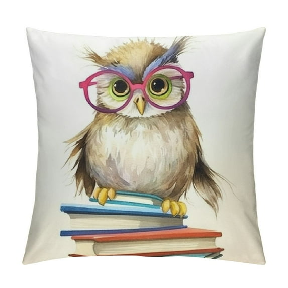 Nawypu Cute Owl Books Throw Pillow Cover Modern Cushion Square Pillowcase for Sofa Bed Car Home Decorative