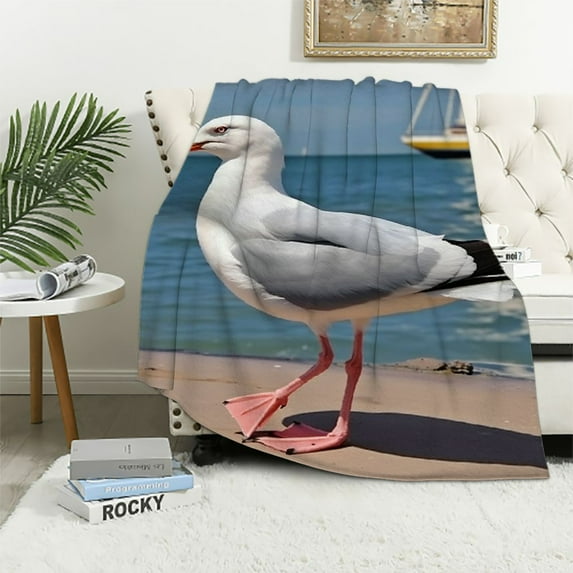 Nawypu Cute Seagull Picture Flannel Blanket Throw Light Weight, Warm and Durable Soft