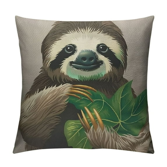 Nawypu Cute Sloth Throw Pillow Covers Cartoon Sloth Eating a Leaf Pillow Cushion Cases Square Pillowcases for Sofa Couch Bedroom Living Room Car