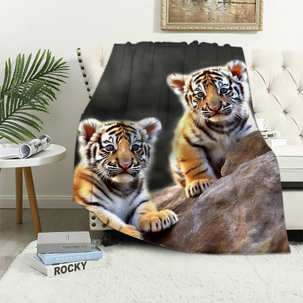 Nawypu Cute Tiger Cub Blanket Cozy Warm Soft Plush Throw For Couch Sofa 