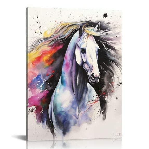 Nawypu D70234 Canvas Wall Art Horse Animal Painting Prints on Canvas Framed Ready to Hang- Watercolor Horses Prints Fine Art for Home Wall Decor