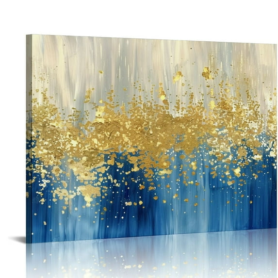 Nawypu DB3050 Abstract Canvas Wall Art Blue Gold Wall Art Decor Abstract Canvas Frames - Canvas Painting Wall Art Print Poster for Living Room Bedroom Office Wall Decor