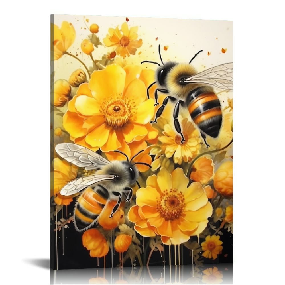Nawypu Daisy Bee Wall Art Flower Pictures Wall Decor Abstract