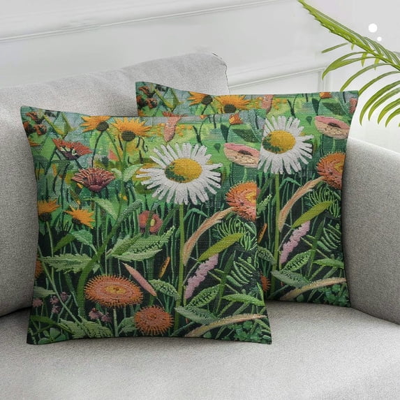 Awypu Daisy Dandelion Pillow Covers Set of 2, Spring Flower Throw Pillow Covers Green Decorative Pillow Case, Summer Floral Cushion Cover Retro Pillowcase for Couch Bed Decor