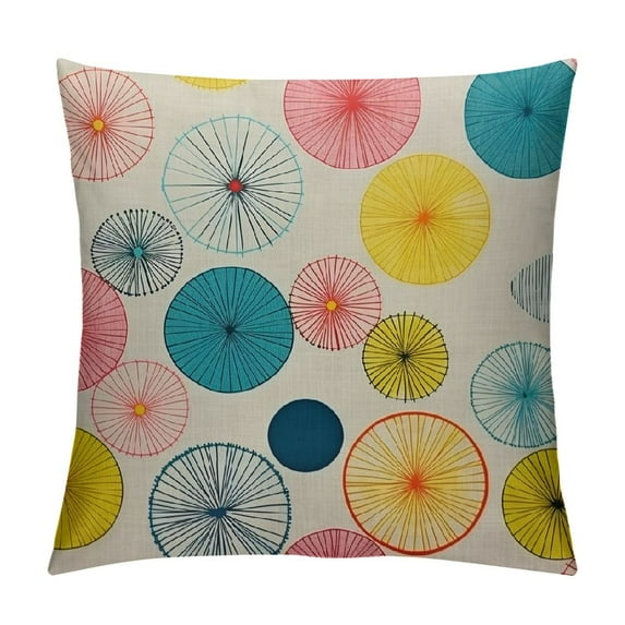 Nawypu Dandelion Circle Pillow Covers,Colorful Dandelion on a White Background Pillow Cases Square Cushion Covers for Home Sofa Couch Blue Yellow Pink