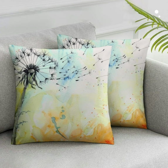 Nawypu Dandelion Throw Pillow Covers Watercolor Botanical Plant Wind Vitality Life Square Pillow Cases Set of 2 for Decorative Cushion Bed Couch Sofa White