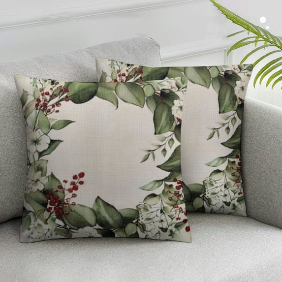 Nawypu Decorative Spring Wreath Pillow Covers Set of 2 - Summer Floral Leaves Bless Home Cushion Case for Farmhouse Decor Room Bedroom Sofa Chair Car (Green/Wreath) White