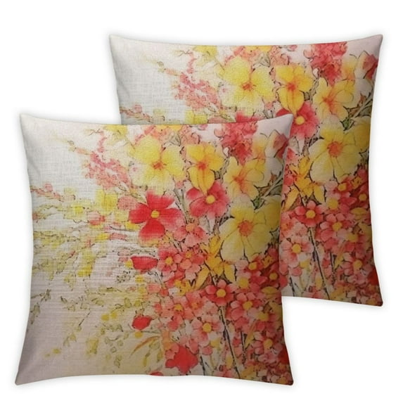 Nawypu Decorative Square Throw Pillow Covers Begonia Digital Painting Floral Nature Red Bloom Blossom Flora Flower Leaf Design Watercolor Cushion Case for Sofa Bedroom Car 2pcs