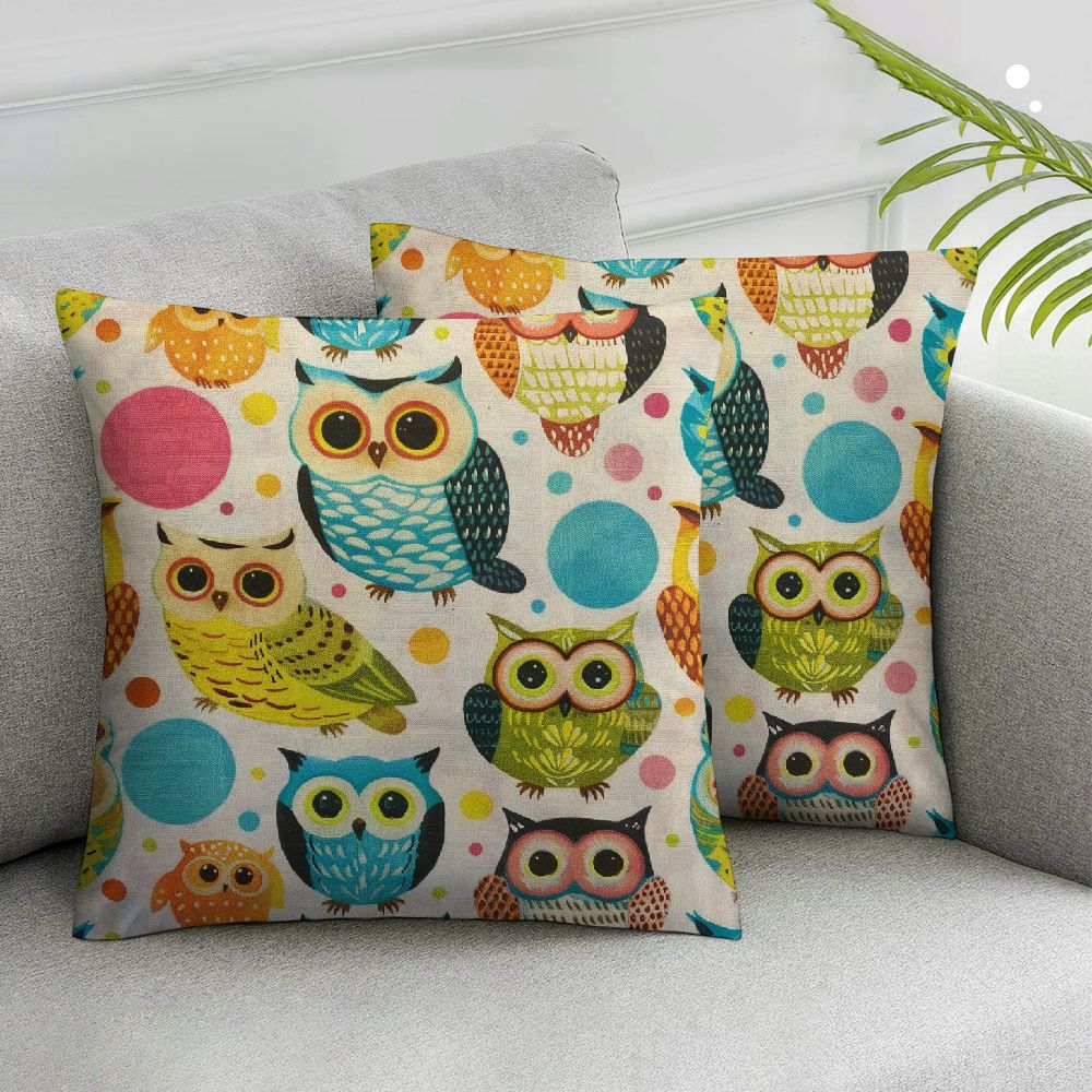 Nawypu Decorative Square Throw Pillow Covers Colorful Owls Cute Pattern