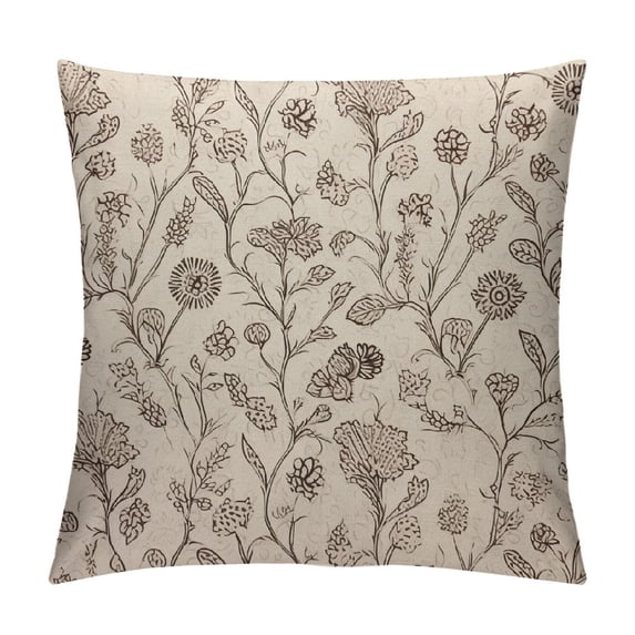 RUIYC Decorative Throw Pillow Case Farmhouse Pattern Brown Florets Bud Crewel Cushion Cover Pillowcase for Couch Sofa Bed