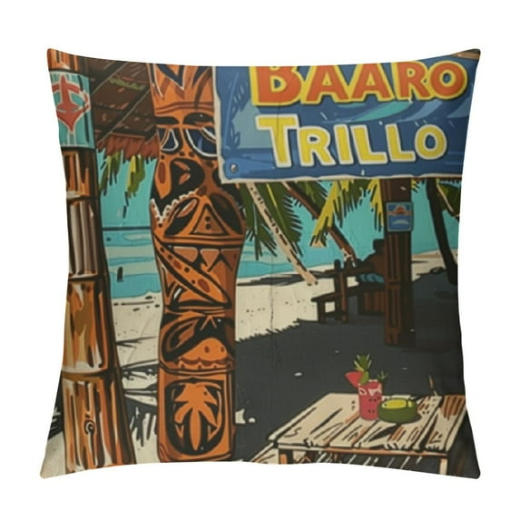 Nawypu Decorative Throw Pillow Case, Rusty Vintage Sign Exotic Cocktails and Coconut Drink Antique Nostalgic, Cushion Cover for Couch Living Room Car,Brown Blue
