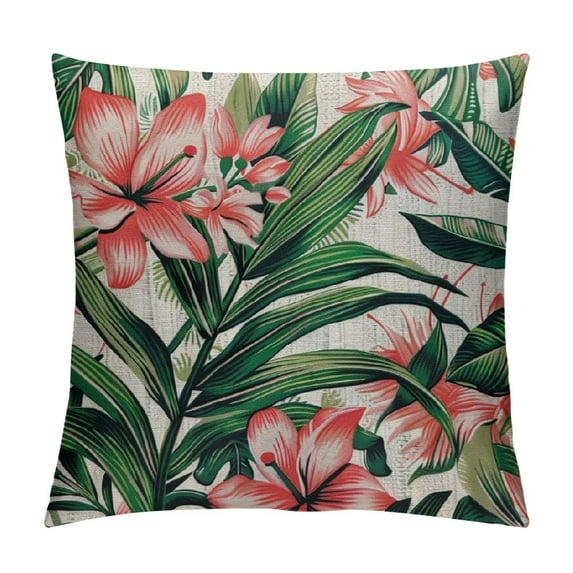 Nawypu Decorative Throw Pillow Cover Beach Cheerful Tropical Dark Green Leaves of Palm Trees and Flowers Couch Pillow Cover Cushion Case for Modern Simple Farmhouse Style Decor