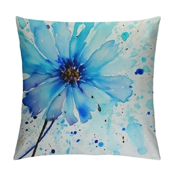 WERPE  Decorative Throw Pillow Cover Blue Botanical Watercolor Dandelion Flower Abstract Paint Colorful Close Colored Cracks Depicting Cozy Square Pillowcase for Couch Bed
