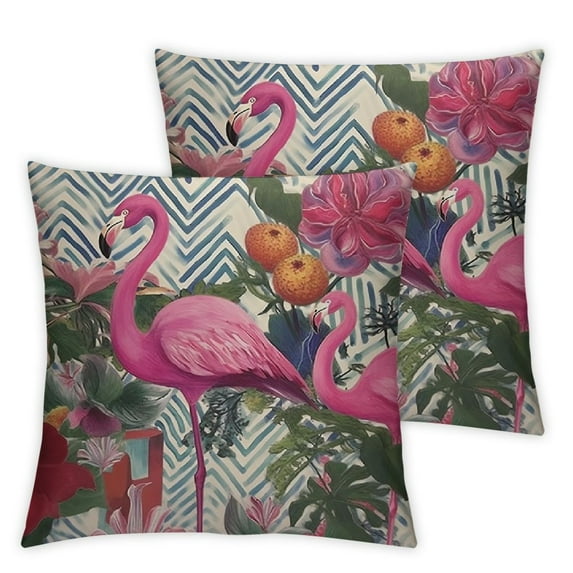 WERPE Decorative Throw Pillow Covers Cushion Case Red Leaves Watercolor Painting Exotic Lily Animals Wildlife Birds Green Astromelia Begonia Deep Pillowcase for Couch Sofa Bed 2pcs