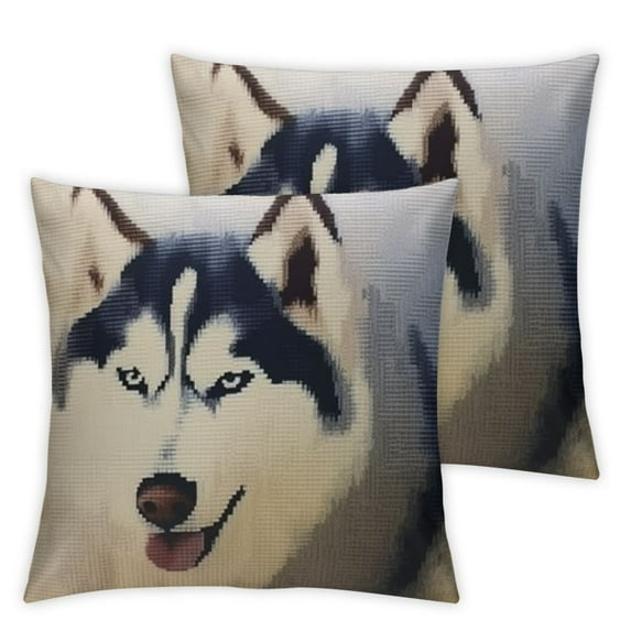 Nawypu Decorative Throw Pillow Covers Red n Husky Dog Blue Climate Eyes Animals Cute Wildlife Parks Outdoor Relax Square Pillow Cover Cases for Couch Sofa 2pc