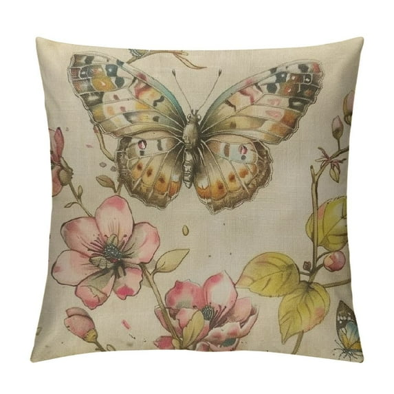 Nawypu Decorative Throw Pillow Covers Spring Flower Bird Butterfly Pillow Cases Cushion Cases Burlap Toss for Living Room,Couch and Bed (Butterfly)