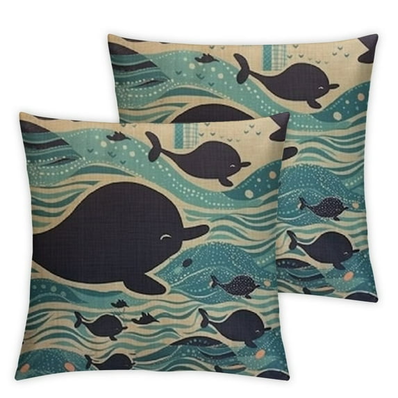 Nawypu Decorative Throw Pillow Cushion Covers Swim Fish Blue Character Eyes Big Whales Pattern Pastel Animals Wildlife Seamless Textures Whal Square Pillow Covers for Couch Bed 2pc