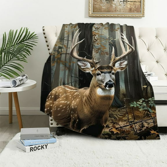 Nawypu Deer Blanket, Deer Gifts for Men Women Hunters, Hunting Gifts for Men Women, Forest Hunting Camo Buck Deer Blankets, Camo Blanket, Gifts for Hunters, Cool Men Gifts Blanket,