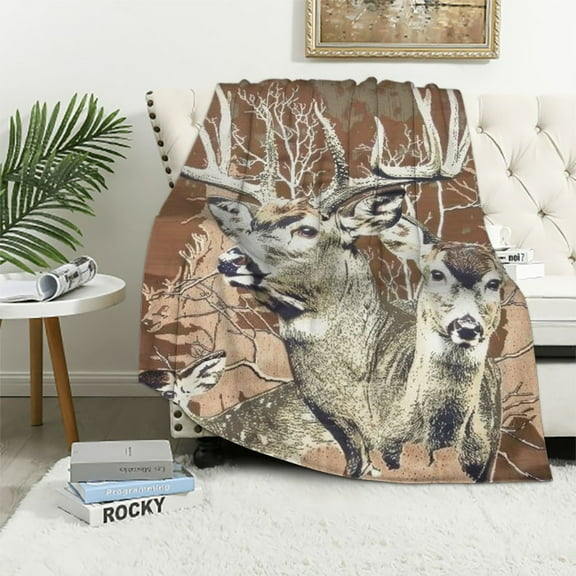 Nawypu  Deer Hunting Family Doe Buck Brown  Blanket Throw