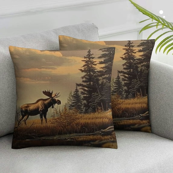 Nawypu Deer Throw Pillow Cover Elk in Rocky Mountains with Rocks Tree Wildlife Pillow Cases Home Decorative Cushion Cover for Bed Sofa Brown,2 Pcs