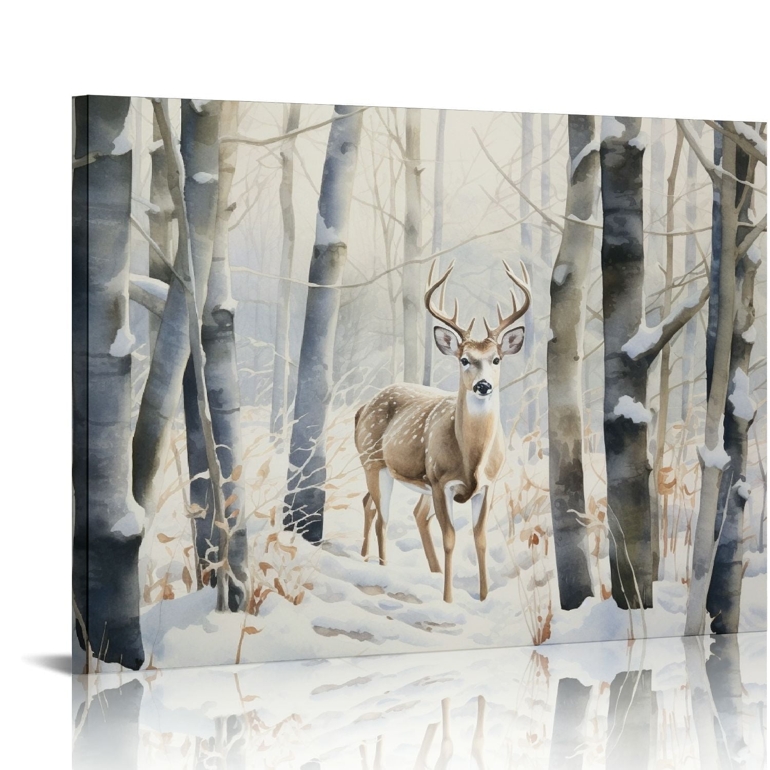 Nawypu Deer Wall Art Canvas: Natural Deer in the Snow Winter Wall ...