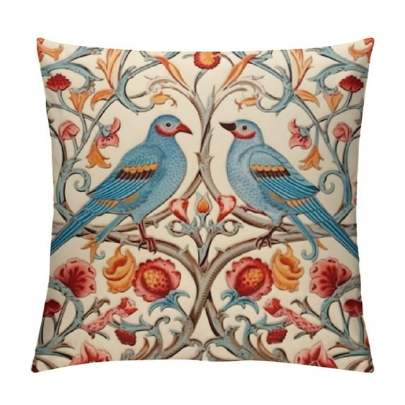 Nawypu Designer Vintage Throw Pillow Covers Lumbar Pillows Cover with Birds Floral Pattern,Farmhouse Decorative Pillowcases for Couch Bed Living Room Outdoor