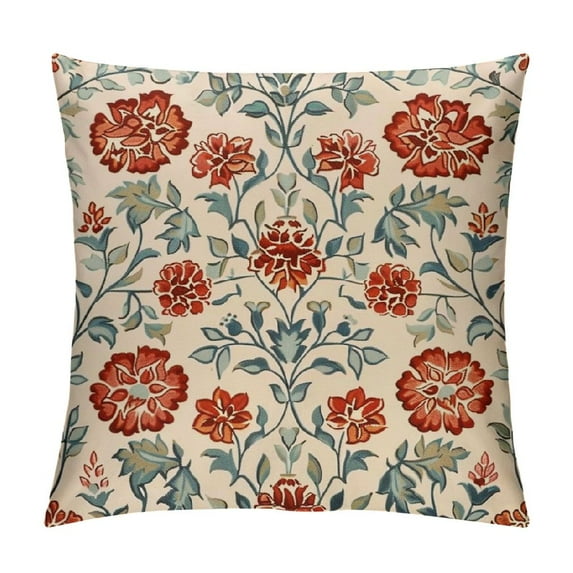 Nawypu  Designer Vintage Throw Pillow Covers,Red Luxury Soft Pillows Cover with Birds Floral Pattern,Square Farmhouse Decorative Pillowcases for Couch,Bed,Outdoor