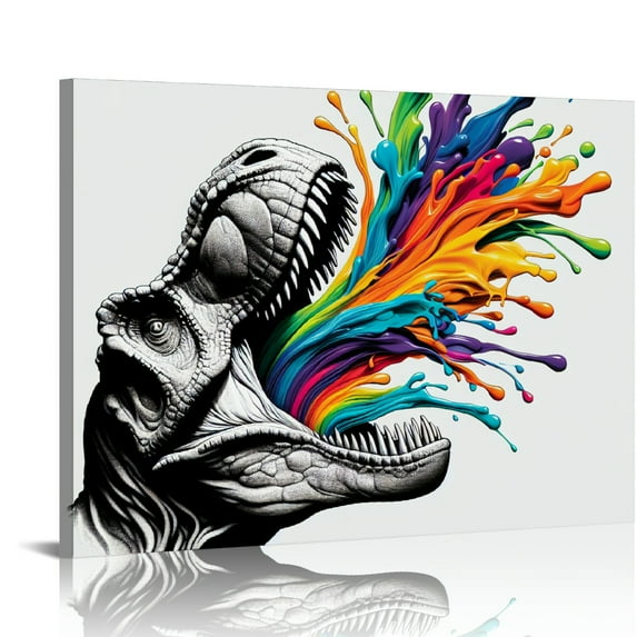 Nawypu Dinosaur Canvas Wall Art Abstract Graffiti Rainbow Picture Print Watercolor Animal Painting Modern Artwork for Teen Room Living Room Bedroom Bathroom Home Decor