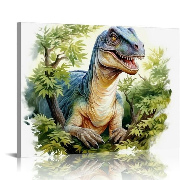 Nawypu Dinosaur Room Decor for Bedroom Kitchen Bathroom Painting Wall Art Print Poster, Lovely Baby Boy Touching Trex Dinosaur in The Forest Canvas Art Home Office Apartment Decor for Teens Kids