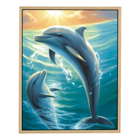 Nawypu Dolphin Canvas Wall Art Cute Dolphins Playing Under Sea with Sunshine Picture Printing Artwork for Living Room Bedroom Bathroom Wall Decor,Stretched and Framed Ready to Hang