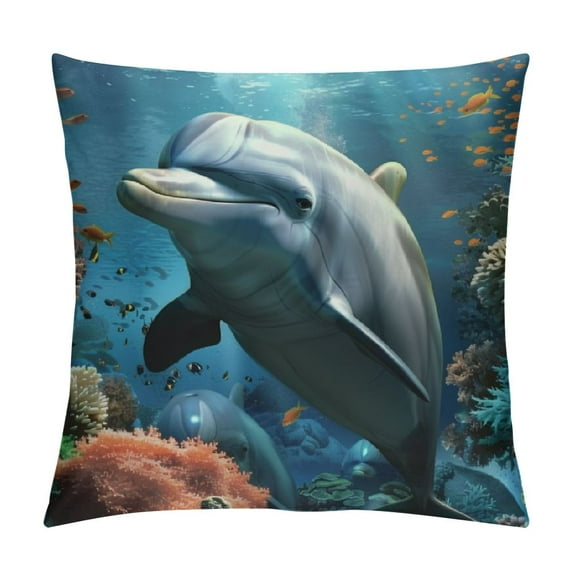 Nawypu Dolphin in The Coral Reef Print Throw Pillow Cover Soft Decorative Pillowcase " Modern Square Pillow Cases Double Sided Cushion Cover Case for Living Room Bedroom Sofa Home Decor