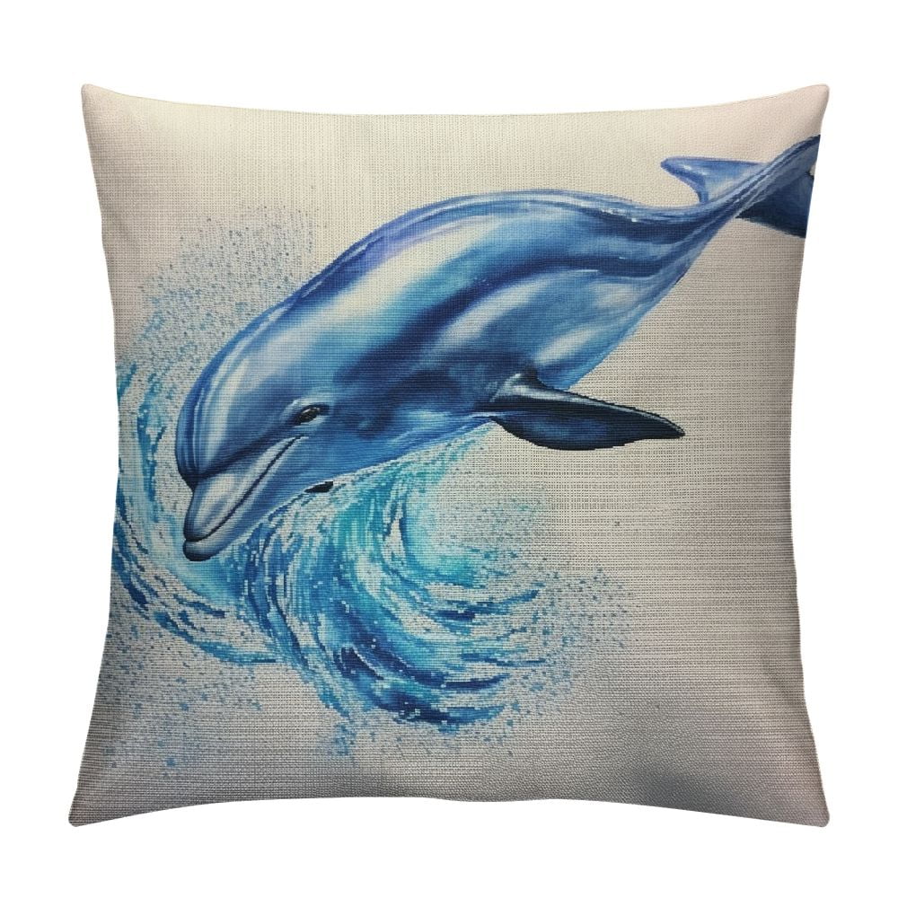 Nawypu Dolphin Decorative Throw Pillow Cover, Ocean Animal Jumping Blue ...