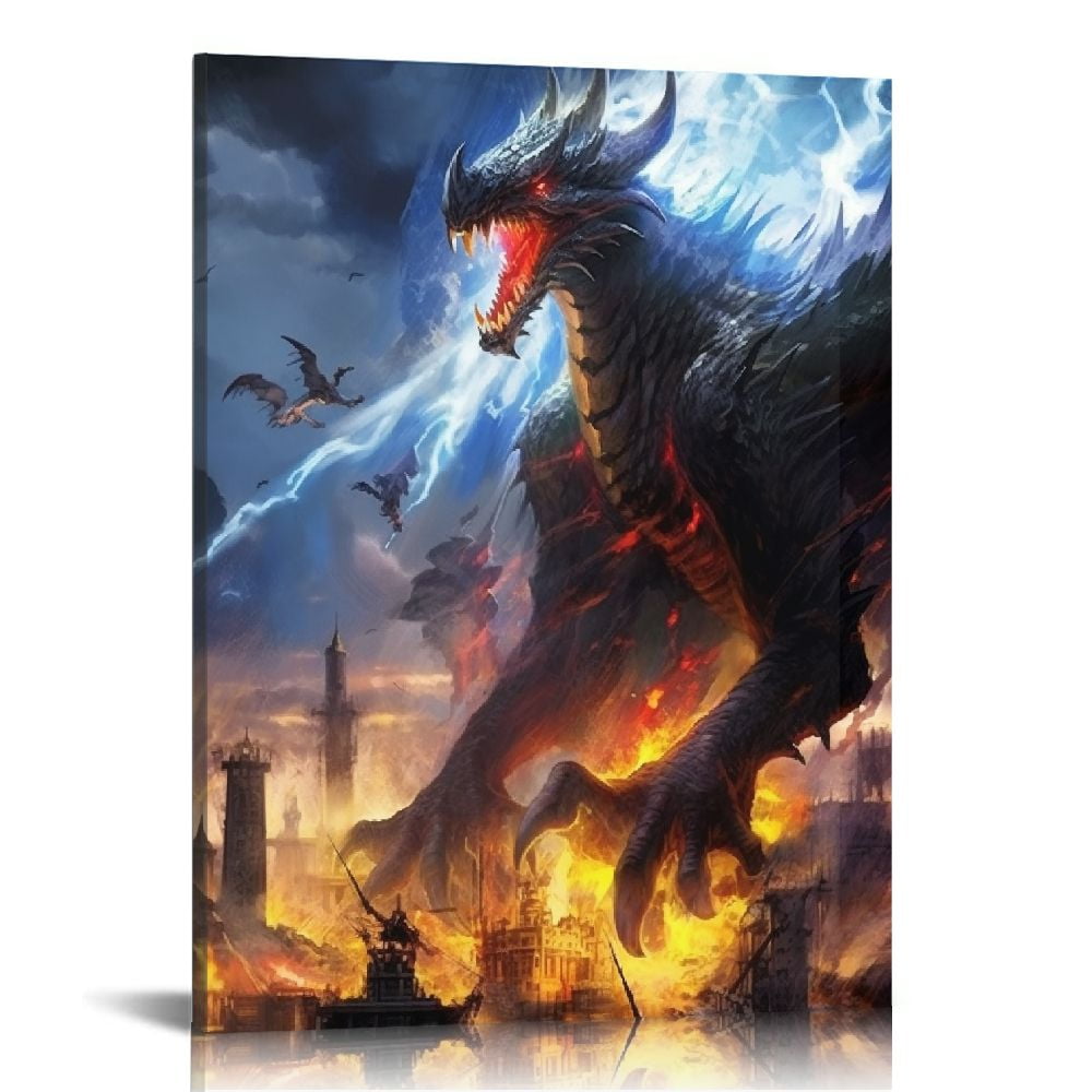 Nawypu Dragon Attack Lighted Canvas Wall Art Print With Timer Canvas