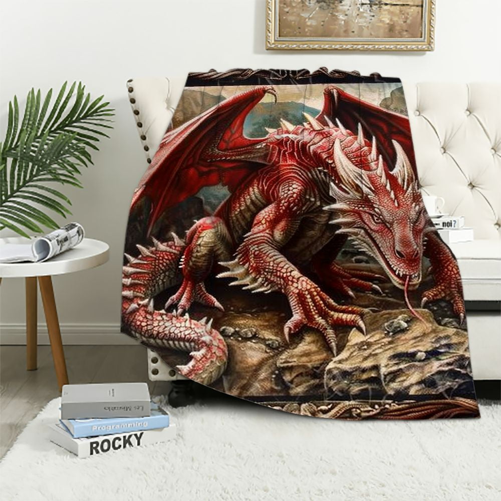 Nawypu Dragons Lair Queen Size Raschel Plush Dragon Throw Blanket